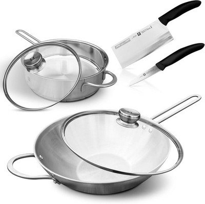 Zwilling Twin Nova Pfannenset Induktion mit Deckel 6 Tlg Wok Schmorpfanne Messer