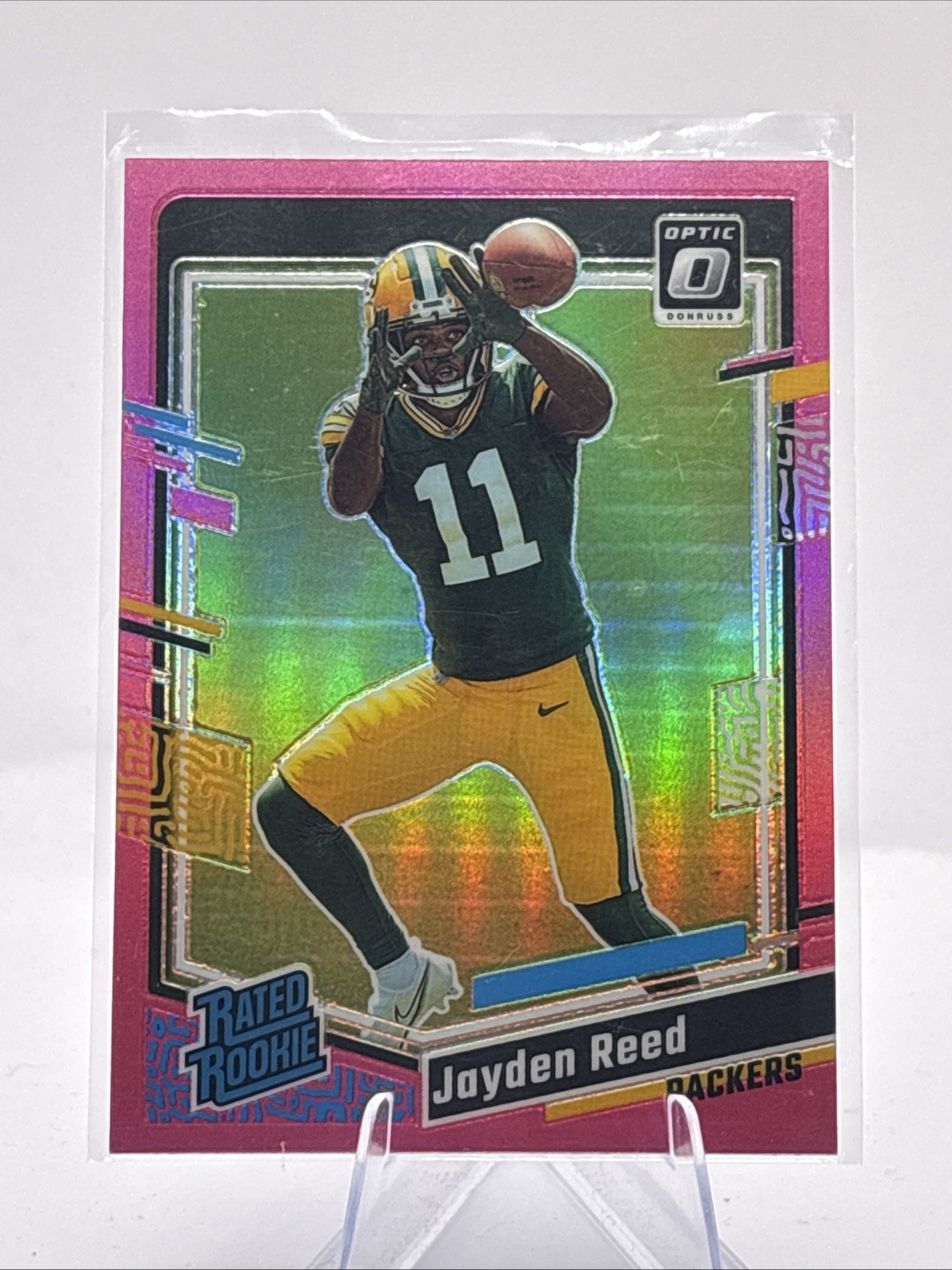 2023 Donruss Optic Jayden Reed Pink Prizm Rated Rookie #239 Packers