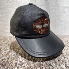 NICE - Harley Davidson Black Leather Baseball Biker Cap One Size - Adjustable