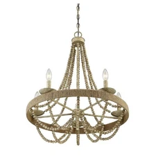 Savoy House 26 in. W x 28 in. H 5-Light Natural Wood Chandelier w/ Rope Bead