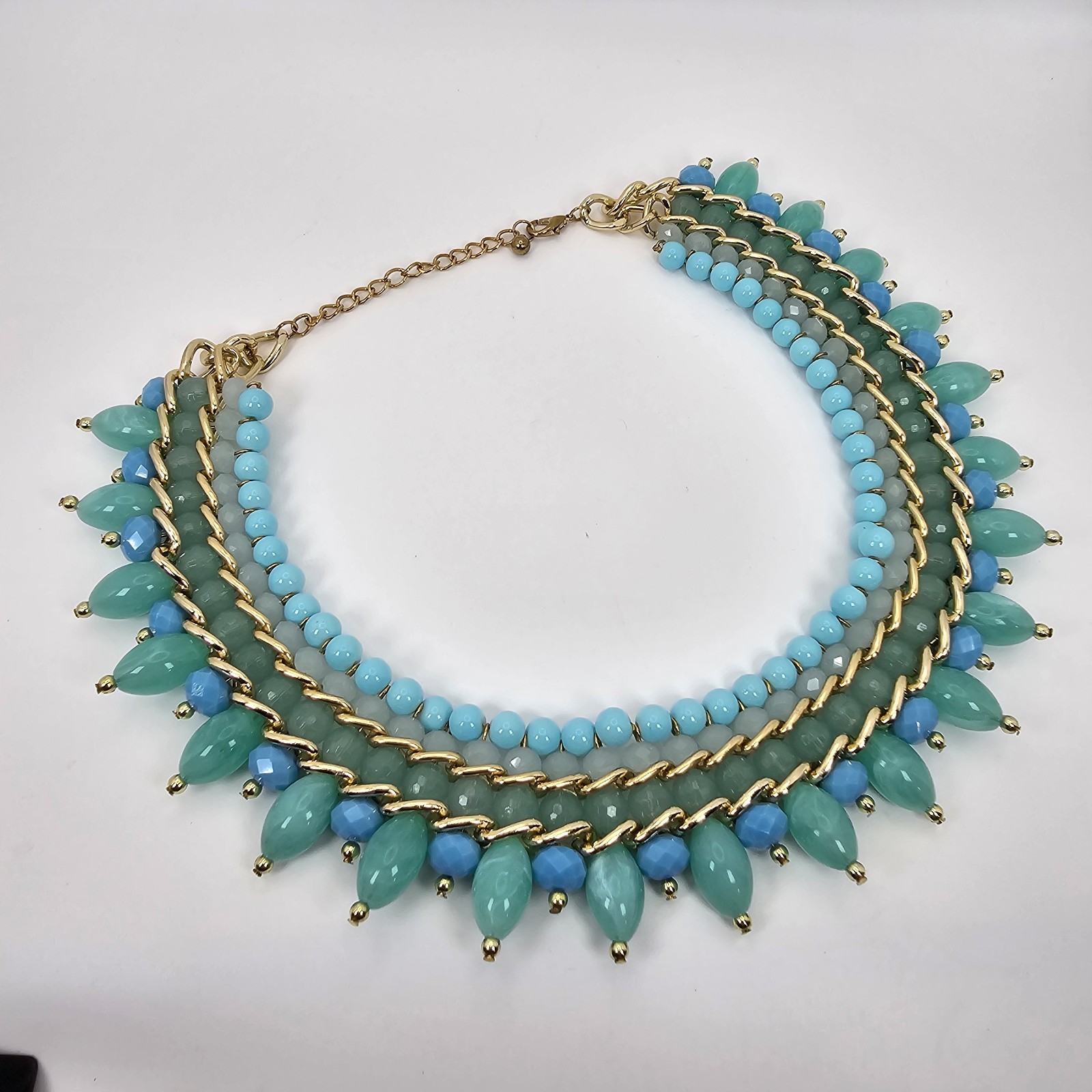 Turquoise Teal Multi Strand Statement Necklace Go… - image 5