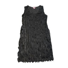Sunny Leigh Sequin Black Pleated Eyelash Dress SZ Medium Cocktail Dress Flapper