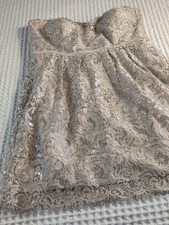 Jenny Yoo Strapless Lace Sequin Dress in Taupe Size 14