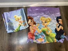 Disney Fairies Silk Window Valance Purple W/ Bows Tinker Bell And Pillow Case