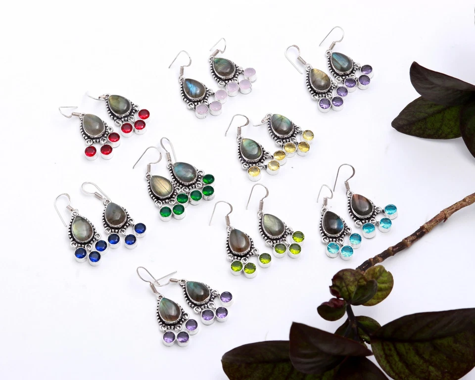 Labradorite With Mix Gemstone Wholesale Earring Jewelry Lot 925 Sterling Silver - Image 2 of 4