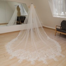 Natural Flower and Leaves Lace Wedding Veil Ivory Bridal Veil Long Wedding Veil