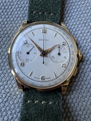 38-kt THE RICH　OLDMOUNTAIN ver. Vintage Zenith 38mm 18k Yellow Gold Chronograph Watch Cal 156D | eBay