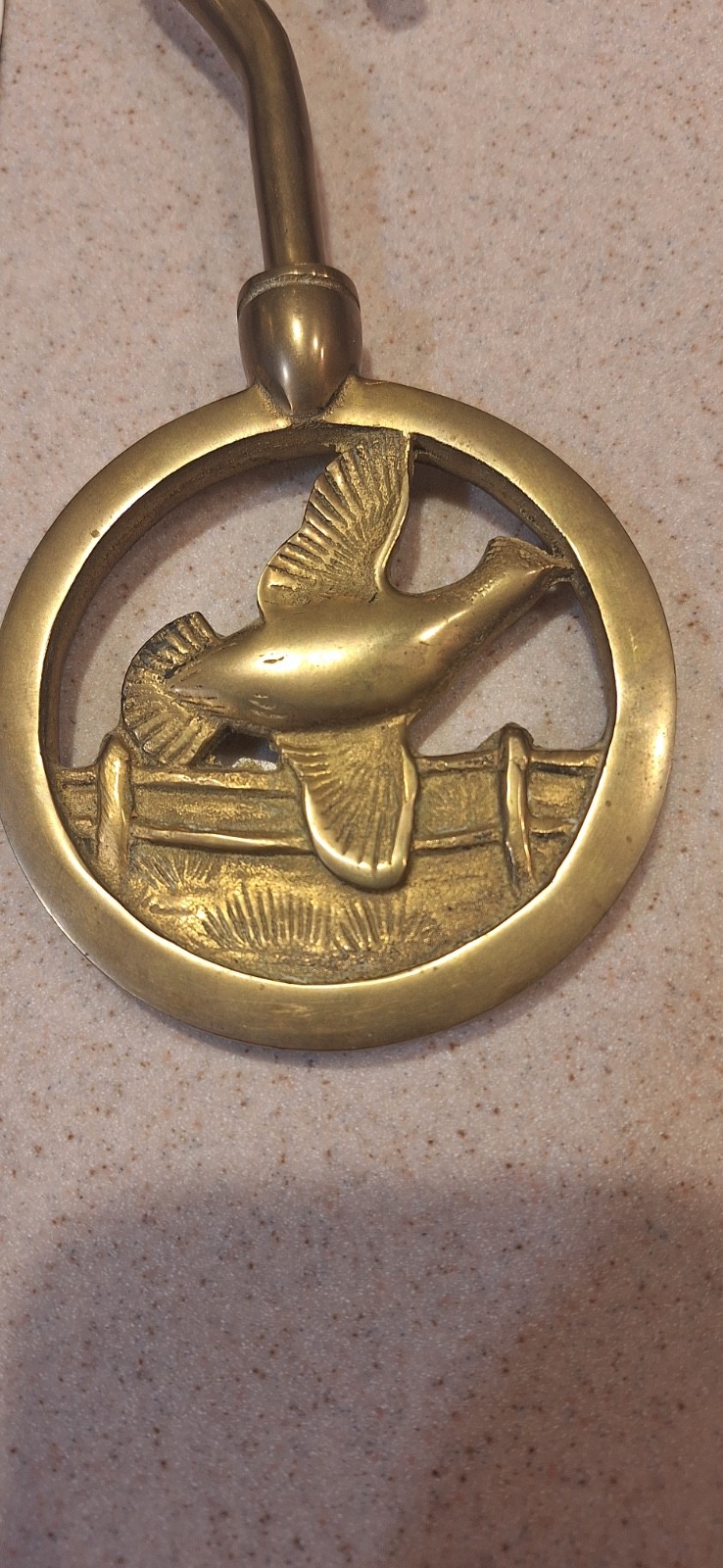 Chimney Flue Damper Handle Pull Fireplace Hook Heavy Solid Brass Flying bird