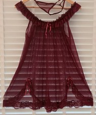 Sexy Burgundy Red Sheer / SEE THRU Frilly Baby Doll CD TV Sissy  42" - 54" +