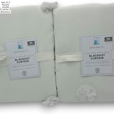 Pottery Barn Kids Pom Pom Applique Curtains Set of 2 44x96 White Blackout