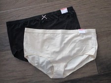 2-PACK CACIQUE COTTON FULL BRIEF PANTIES IN BEIGE/BLACK LACE TRIM SIZE 14/16