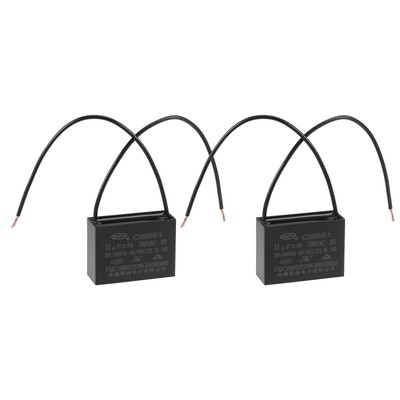 2pcs Ceiling Fan Capacitor CBB61 12uF 250V AC 2 Wires Metallized Polypropylene