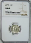 1939 Mercury Silver Dime NGC Graded MS67 GEM Uncirculated