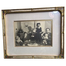 1940's Vintage Family Photograph In Ornate Hand-Painted Gold Wooden Frame
