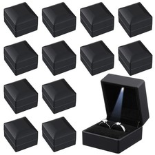 12 Pcs Black Ring Box with LED Light Wedding Earring Gift Box Square Shaped E...