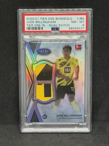 2020-21 Topps Tier One Bundesliga Jude Bellingham RC /25 Rookie Dual Patch PSA 8