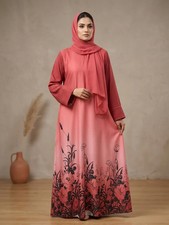 Coral-Bloom Abaya Maxi Islamic Dress|TikTok Nidah Fabric|Umrah Prayer with Hijab