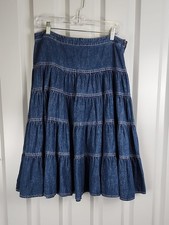 Tommy Hilfiger Womens Vintage Y2K Tiered Denim Midi Skirt - Blue Sz 8 Full Twirl