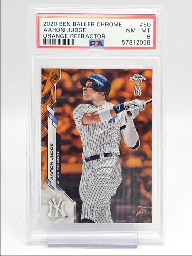 AARON JUDGE 2020 TOPPS CHROME BEN BALLER ORANGE REFRACTOR /25 PSA 8 Q0004