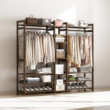 Portable Bamboo Clothes Rack Dark Wood Garment Stand