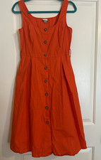 A New Day Orange Buttondown Sleeveless A-Line Midi Dress w/ Pockets Size 6