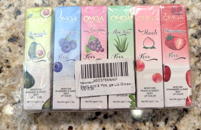 OMGA 6 Pack Moisture Lip Color Avocado Blueberry Grape Aloe Vera Peach Str 0.1oz