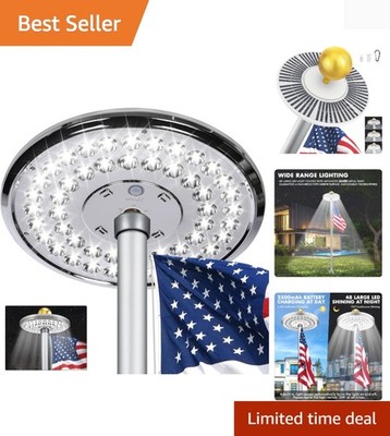 Flagpole Light Solar Powered, Auro 4 Silver Flag Pole Light 48 Large LED for ...