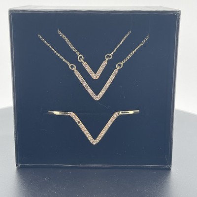 Victoria's Secret Gold-tone Double V Pave Crystal Women s Necklace & Bracelet