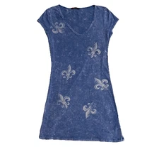 T Party Blue Fleur de Lis Dress Women S V Neck Boho Festival Clubwear Streetwear