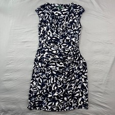 Lauren Ralph Lauren Navy White Floral Swirl Ruched Stretch Knit Dress Sz 12