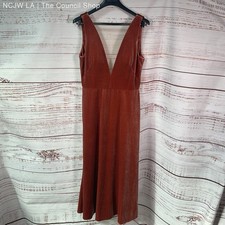 Jenny Yoo Rust Brown Velvet Sleeveless Low Cut Lace Front Maxi Dress Size 12