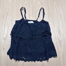 Abercrombie Fitch Women Cotton Blend Tank Top Cami Trapeze Babydoll Blue XS