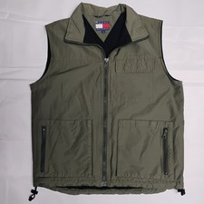 Tommy Hilfiger Chaleco Utilitario Para Hombre Talla S, Algodón Oliva/Cáscara de Nylon, Forrado de Vellón