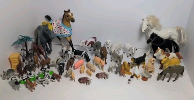 Big Lot of 50+ Toy Farm Animals Various Sizes Pigs Cows Sheep Horses Donkey Goat