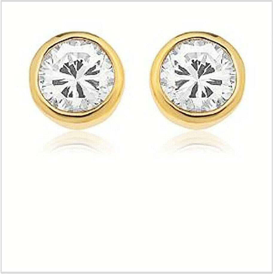 CZ Stud Earrings in 14k Gold Plated 925 Sterling Silver 0.25 Inch Unisex Sparkle Bling-image