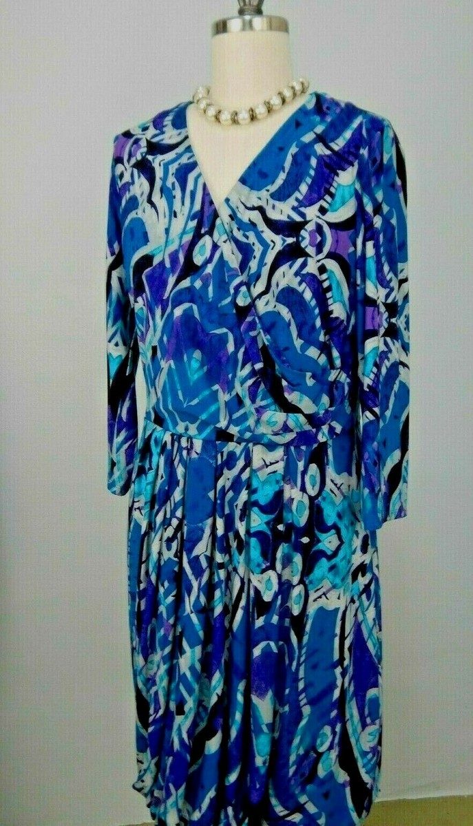 donna morgan jersey dress Donna Morgan Jersey Multi Color Wrap Stretch 3/4 Sleeve Dress Sz 14