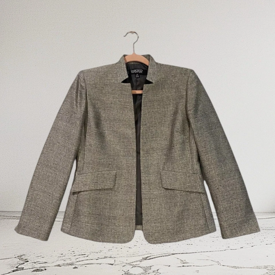 Kasper Women’s Blazer Size 2 Petite Gray Metallic Open Front Polished Chic $149 - Image 2 of 4