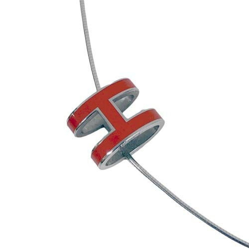 Hermes Pop Ash H Pendant Necklace Orange Silver 925 Unisex Jewelry Authentic - Picture 10 of 24
