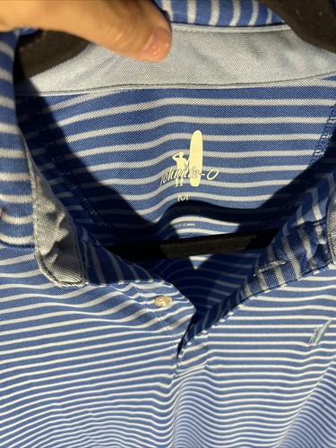Johnnie O Performance Polo Men’s Medium Blue Striped Golf Shirt - Picture 3 of 7