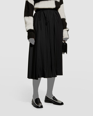 $345 MeimeiJ Women's Black Pleated Self-Tie Midi A-Line Wrap Skirt Size 42