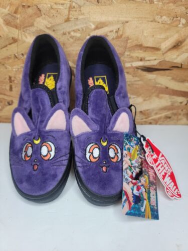 Nuevas zapatillas Vans X Sailor Moon sin cordones luna felpa púrpura niños talla 2 - Imagen 1 de 4
