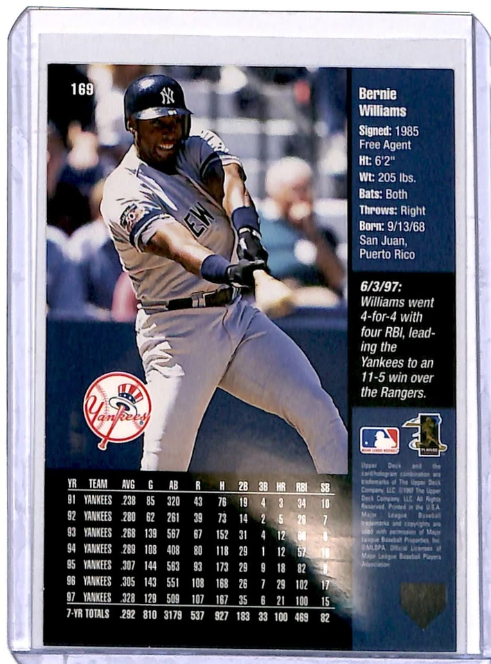 1998 Upper Deck Bernie Williams New York Yankees #169 - Image 2 of 2