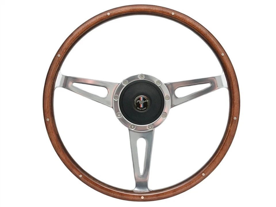 15" Polished Walnut Wood Steering Wheel w/ Horn For 1968-1978 Ford Mustang - Image 2 of 4