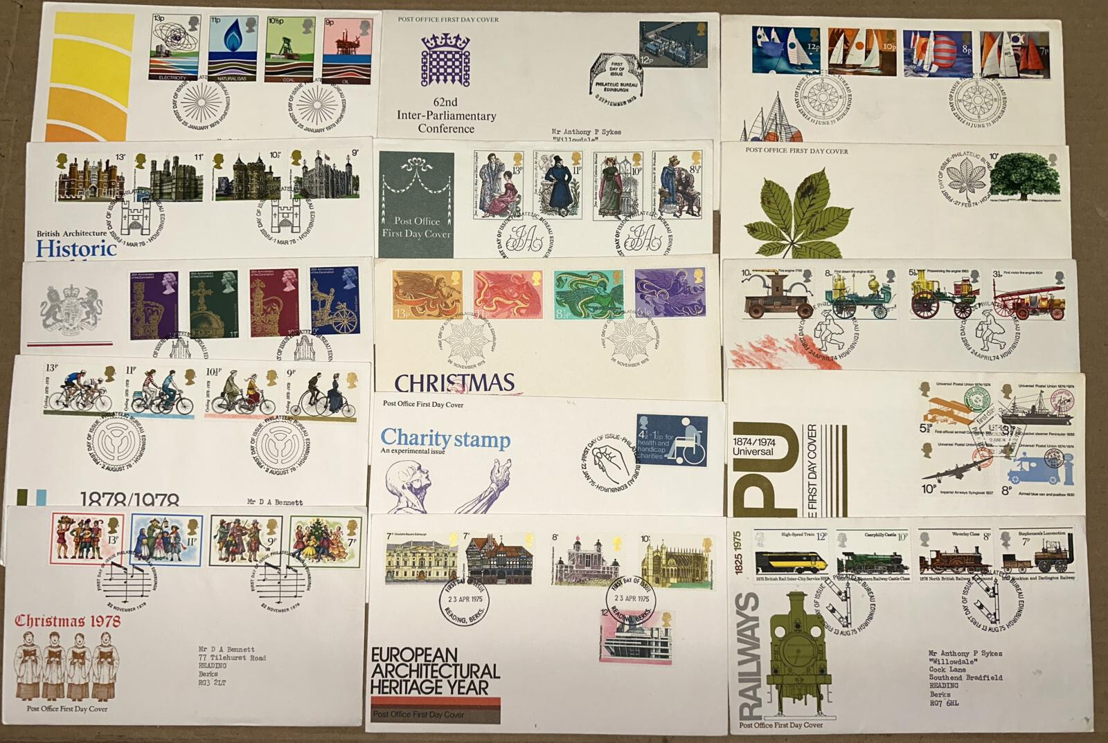 GREAT BRITAIN BIG COLLECTION OF 100 TOPICAL SETS FDCs + SOUVENIR SHEETS + CARDS