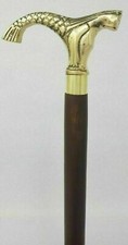 Solid Brass Mermaid Head Handle Victorian Handmade Walking Stick Wooden Cane