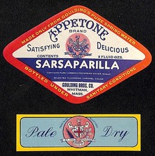 Appetone Sarsaparilla Goulding Bros. Whitman, MA Soda Bottle Label Set c1925-35