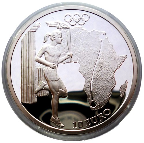 Greece 10 Euros Athens 2004 Silver Coin Proof Torch Runner - Map of Africa ! - Picture 2 of 5