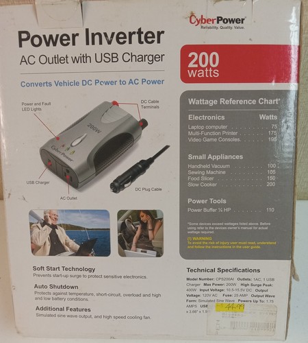 CyberPower 200 watt Power Inverter AC Outlet with USB Charger - NIB - Picture 3 of 3