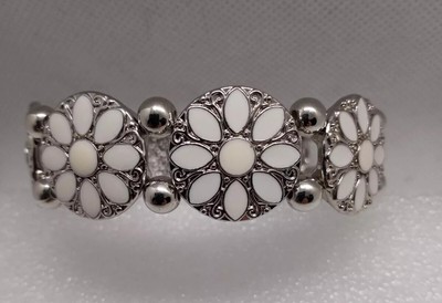 Silvertone Stretch Fashion Bracelet Dancing Dahlias Fun Summer Vibes