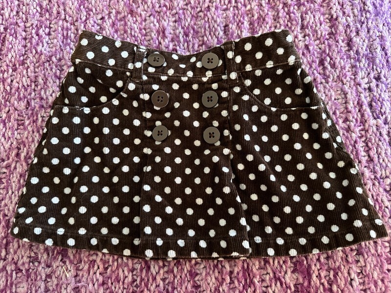 Gymboree Girl's Best Friend Brown Corduroy Blue Polka Dot Skirt 18-24 Months